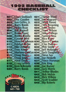 1992 Stadium Club #898 Checklist 601-700 VG Checklist 
