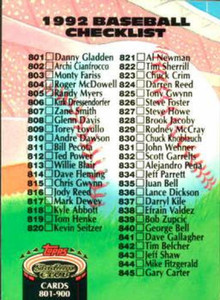 1992 Stadium Club #900 Checklist 801-900 VG 