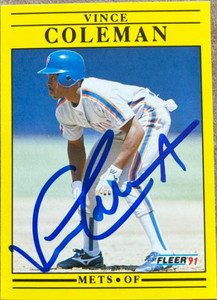 Vince Coleman Autographed 1991 Fleer Update #U-102