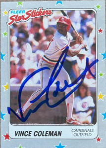 Vince Coleman Autographed 1988 Fleer Star Stickers #117