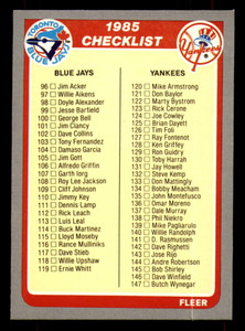 1985 Fleer #655 Checklist 96-195 VG Toronto Blue Jays/New York Yankees/Boston Red Sox/Baltimore Orioles 