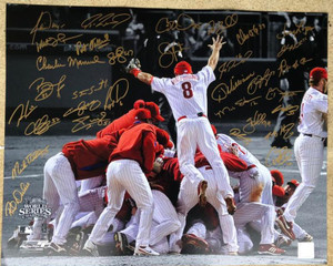 Brad Lidge – Carlos Ruiz Dual Signed 16×20 Spotlight Photo – Phillies 2008  World Series Last Out