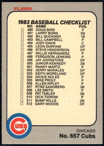 1983 Fleer #657 Checklist 490-535 VG 