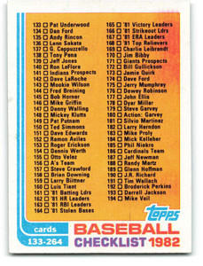 1982 Topps #226 Checklist 133-264 VG Checklist 