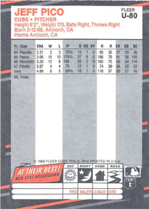 1988 Fleer Update #80 Jeff Pico VG Chicago Cubs 