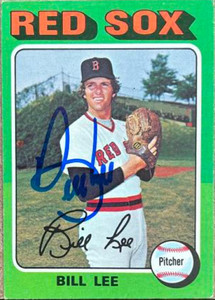 Bill Lee Autographed 1975 Topps Mini #128 Boston Red Sox Card