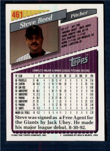 1993 Topps #461 Steve Reed VG RC Rookie Colorado Rockies 