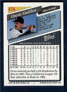 1993 Topps #474 Ozzie Guillen VG Chicago White Sox 