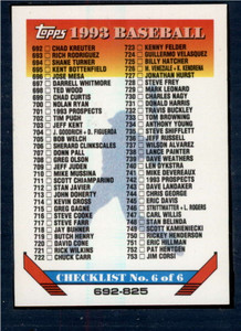 1993 Topps #825 Checklist 692-825 VG Checklist 