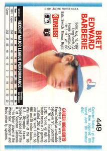 1992 Donruss #449 Bret Barberie VG Montreal Expos 