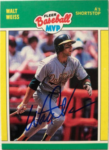 SOLD 6396 Walt Weiss Autographed 1989 Fleer Baseball MVP's #42