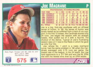 1991 Score #575 Joe Magrane VG St. Louis Cardinals 