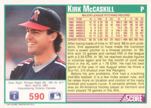 1991 Score #590 Kirk McCaskill VG California Angels 