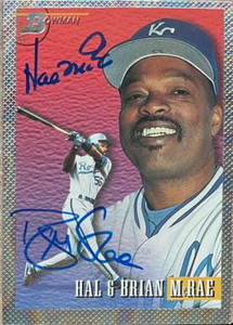 Hal & Brian McRae Dual Autographed 1993 Bowman #704 Father and Son 