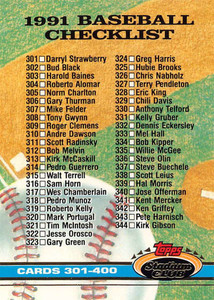 1991 Stadium Club #598 Checklist 301-400 VG checklist 
