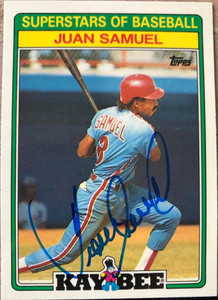 Juan Samuel Autographed 1988 Topps Kay-Bee Superstars of Baseball #26 Philadelphia Phillies Card