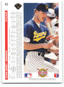 1992 Upper Deck #43 Doug Henry VG RC Rookie Milwaukee Brewers 