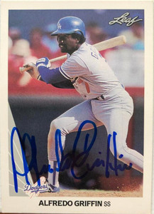Alfredo Griffin Autographed 1990 Leaf #95 Los Angeles Dodgers Card