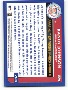 2003 Topps #704 Randy Johnson AW VG Arizona Diamondbacks 