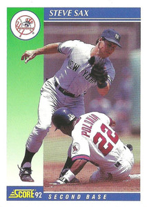 1992 Score #475 Steve Sax VG  New York Yankees 