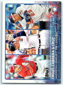 2015 Topps #98 Mike Trout/Nelson Cruz/Miguel Cabrera League Leaders NM Los Angeles Angels/Baltimore Orioles/Detroit Tige