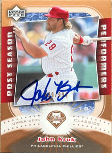 John Kruk Autographed 2005 Upper Deck Classics - Post Season Performers #PP-JK SN999 John Kruk Autographed 2005 Upper Deck Classics - Post Season Performers #PP-JK SN999
