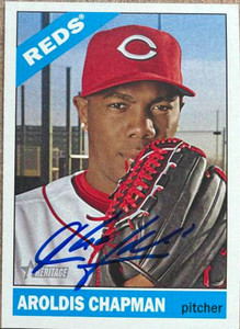 SOLD 139288 Aroldis Chapman Autographed 2015 Topps Heritage #140