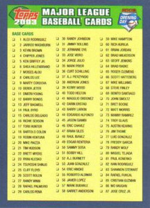 2003 Topps Opening Day #165 Checklist NM/MT  