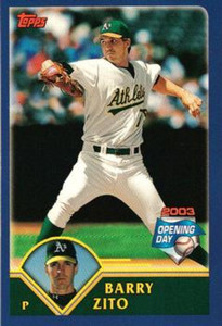 2003 Topps Opening Day Mini Stickers #NNO Barry Zito NM/MT Oakland Athletics 