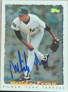 Melido Perez Autographed 1995 Topps Cyberstats #299