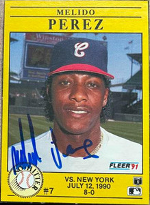 Melido Perez Autographed 1991 Fleer - Cello / Wax Box Bottom Panels Singles #7 