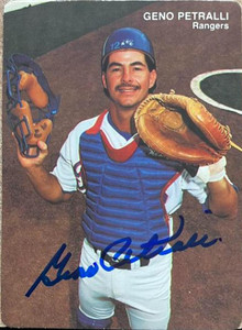 Geno Petralli Autographed 1990 Mother's Cookies Texas Rangers #7