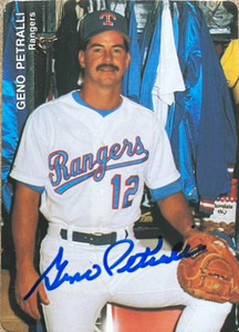 Geno Petralli Autographed 1991 Mother's Cookies Texas Rangers #7