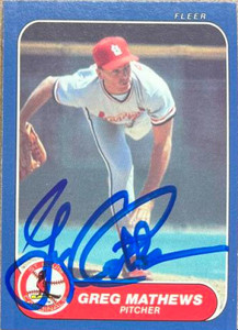 Greg Mathews Autographed 1986 Fleer Update #U-73 St. Louis Cardinals Card