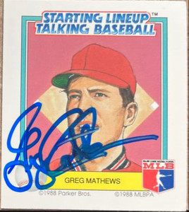 Greg Mathews Autographed 1988 Parker Bros. Starting Lineup Talking Baseball St. Louis Cardinals #26 