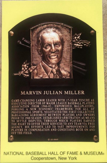 Marvin Miller Stamped and Canceled Hall of Fame Gold Plaque Postcard
