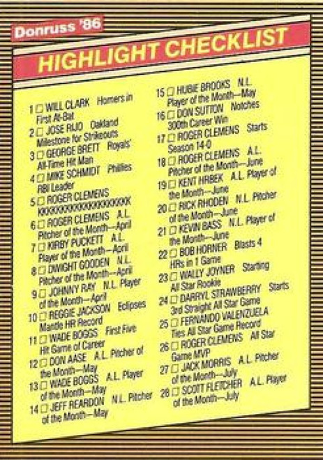 1986 Donruss Highlights #56 Checklist NM-MT 