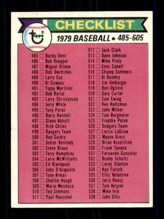 1979 Topps #602 Checklist 485-605 VG 
