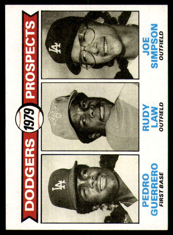 1979 Topps #719 Pedro Guerrero/Rudy Law/Joe Simpson Dodgers Prospects VG RC Rookie Los Angeles Dodgers 
