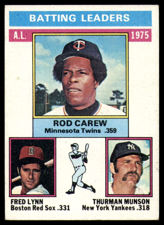 1976 Topps #192 Rod Carew/Fred Lynn/Thurman Munson AL Batting Leaders VG Minnesota Twins/Boston Red Sox/New York Yankees