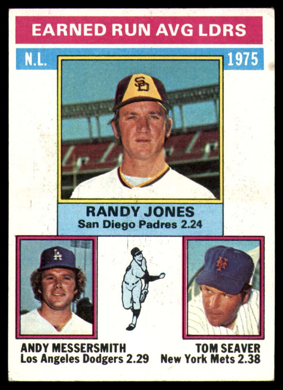 1976 Topps #201 Randy Jones/Andy Messersmith/Tom Seaver NL ERA Leaders VG San Diego Padres/Los Angeles Dodgers/New York 