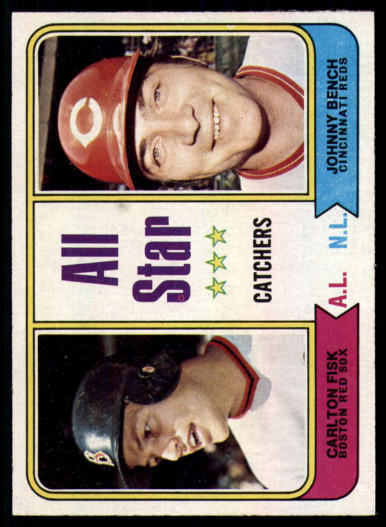 1974 Topps #331 Carlton Fisk/Johnny Bench All-Star Catchers VG Boston Red Sox/Cincinnati Reds 