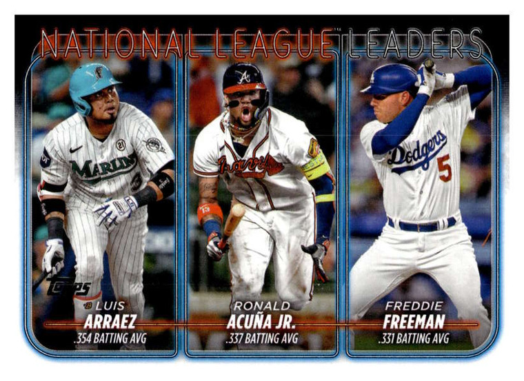 2024 Topps #206 Luis Arraez/Ronald Acuna Jr./Freddie Freeman League Leaders NM-MT Miami Marlins/Atlanta Braves/Los Angel