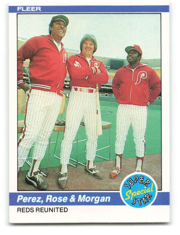 1984 Fleer #636 Tony Perez/Pete Rose/Joe Morgan Reds Reunited VG Philadelphia Phillies 