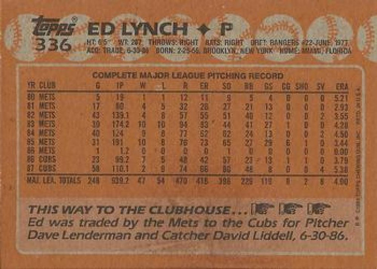 1988 Topps #336 Ed Lynch NM-MT Chicago Cubs 