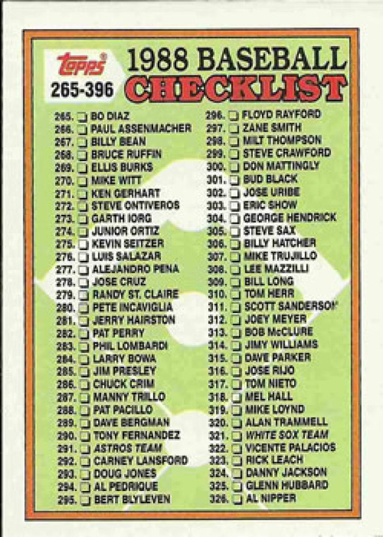1988 Topps #373 Checklist 265-396 NM-MT Checklist 