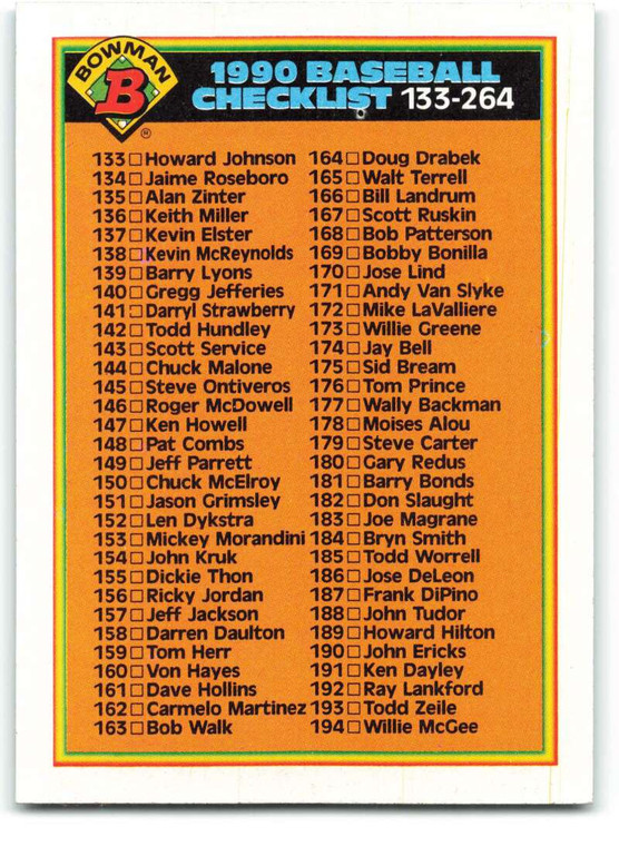 1990 Bowman #526 Checklist 133-264 VG Checklist 