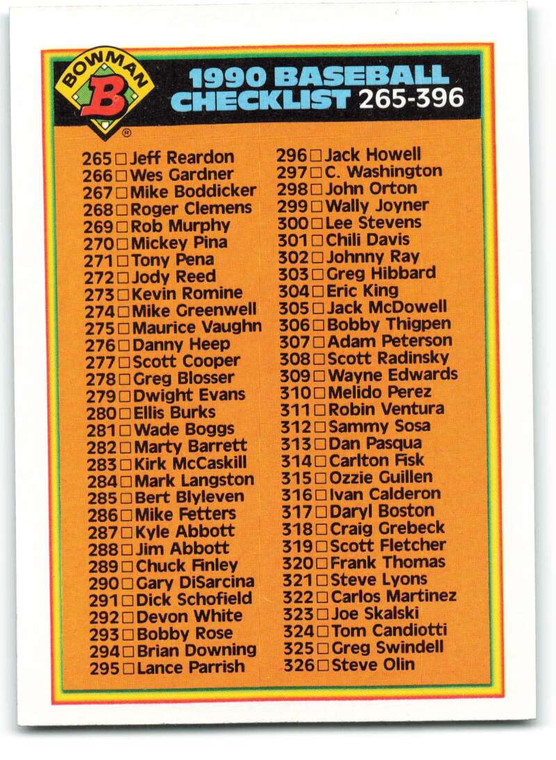 1990 Bowman #527 Checklist 265-396 VG Checklist 