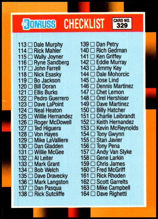 1988 Donruss Baseball's Best #329 Checklist 113-224 NM-MT  Checklist 