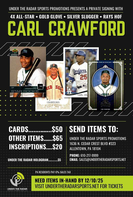 Carl Crawford Autograph Baseball Cards